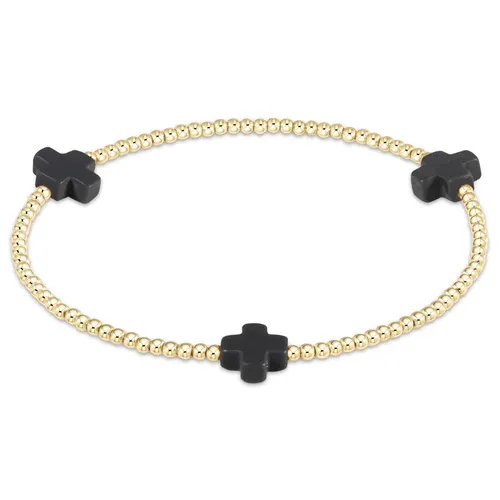 Onyx Signature Cross Gold Pattern 2mm Bead Bracelet