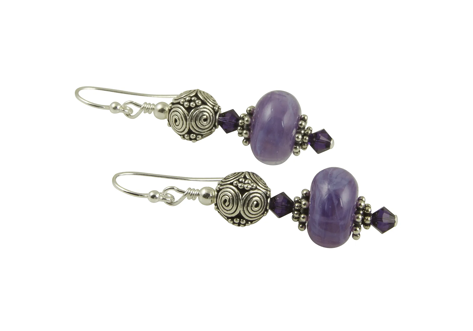 Orchid Purple Lampwork Bead Earrings