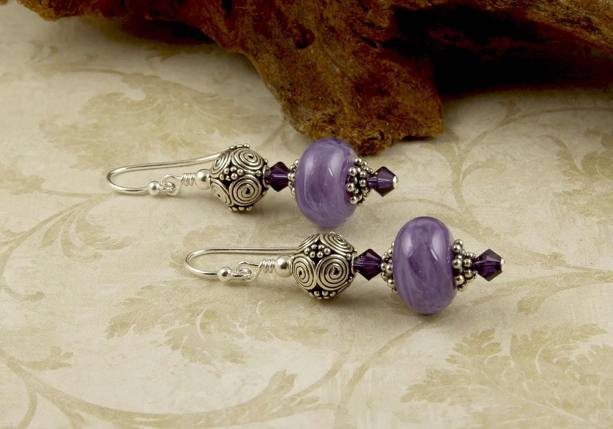 Orchid Purple Lampwork Bead Earrings