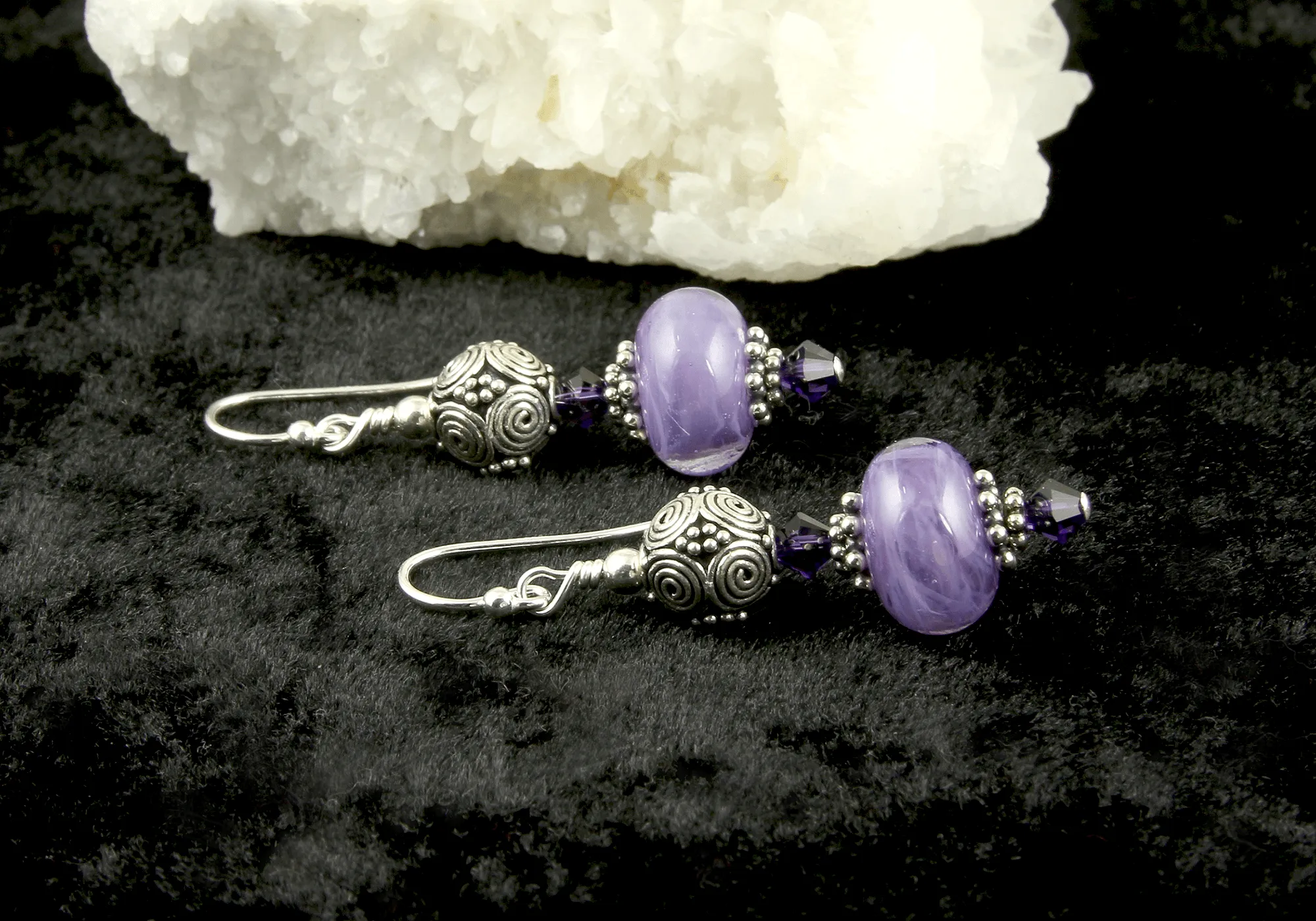 Orchid Purple Lampwork Bead Earrings