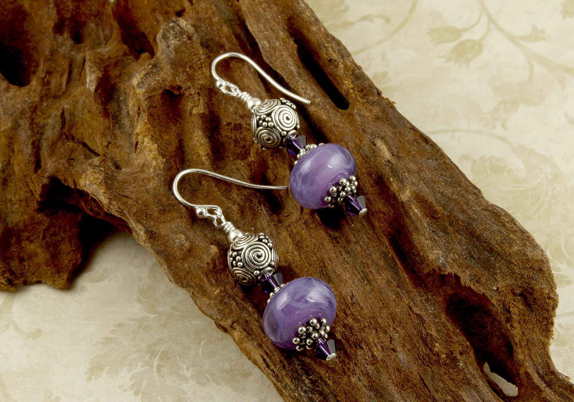 Orchid Purple Lampwork Bead Earrings