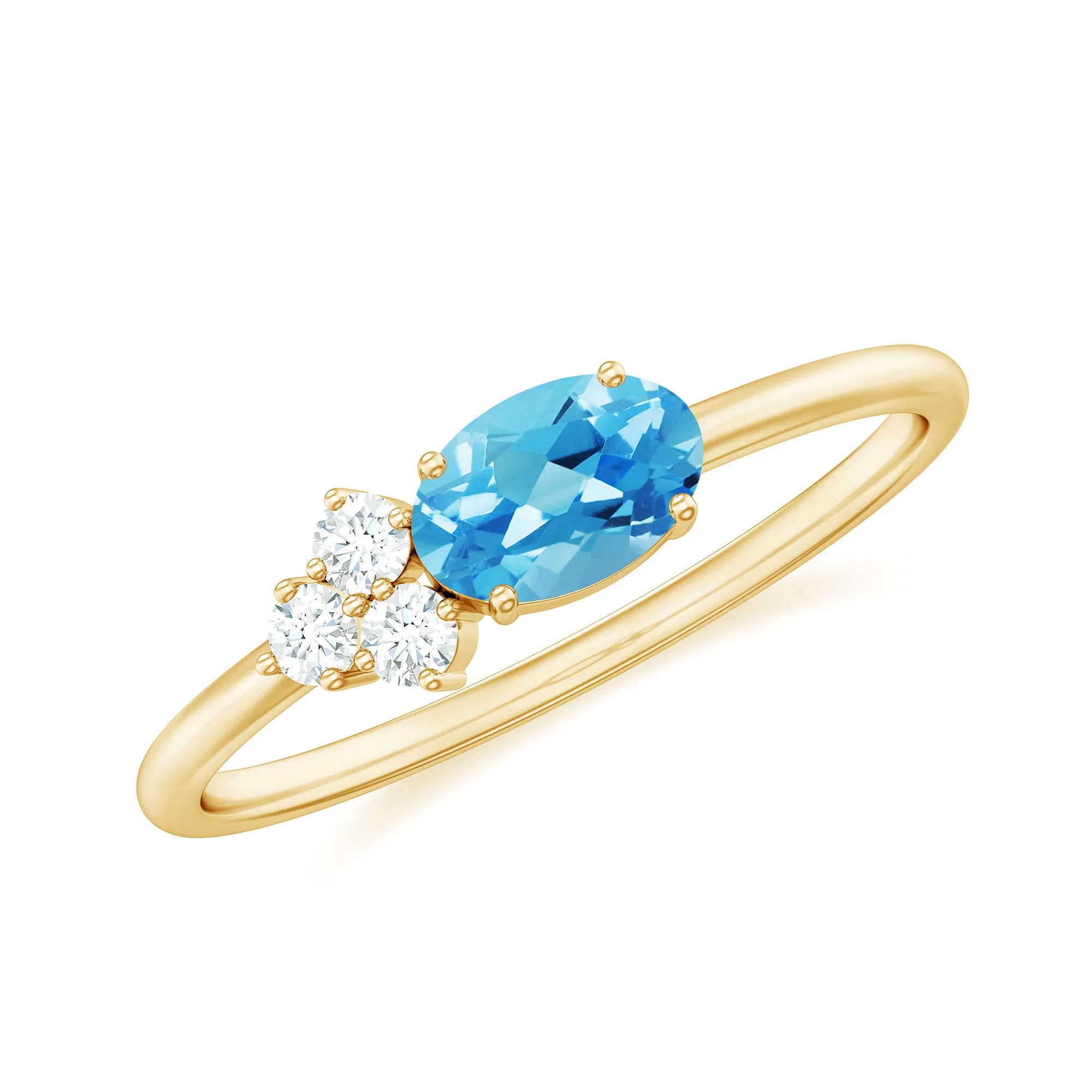 Oval Cut Swiss Blue Topaz Promise Ring with Diamond Trio