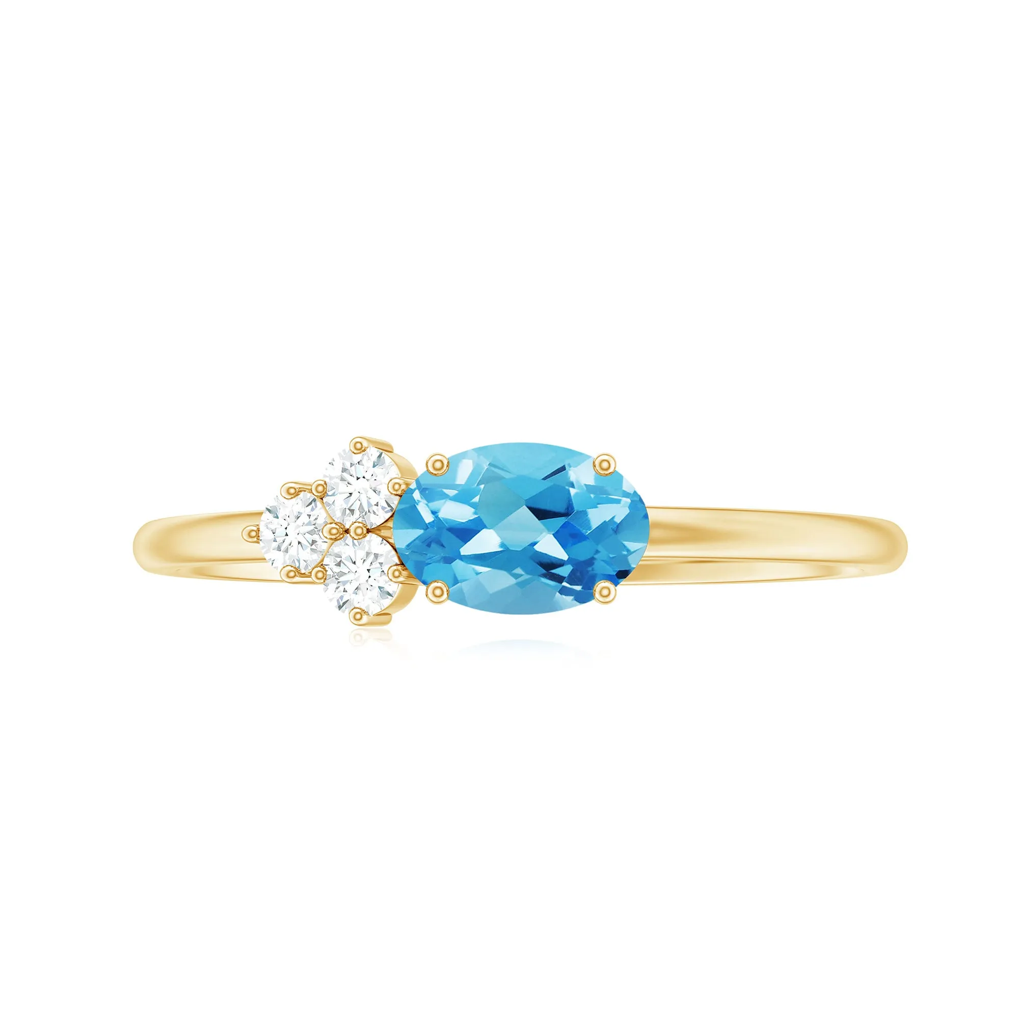 Oval Cut Swiss Blue Topaz Promise Ring with Diamond Trio