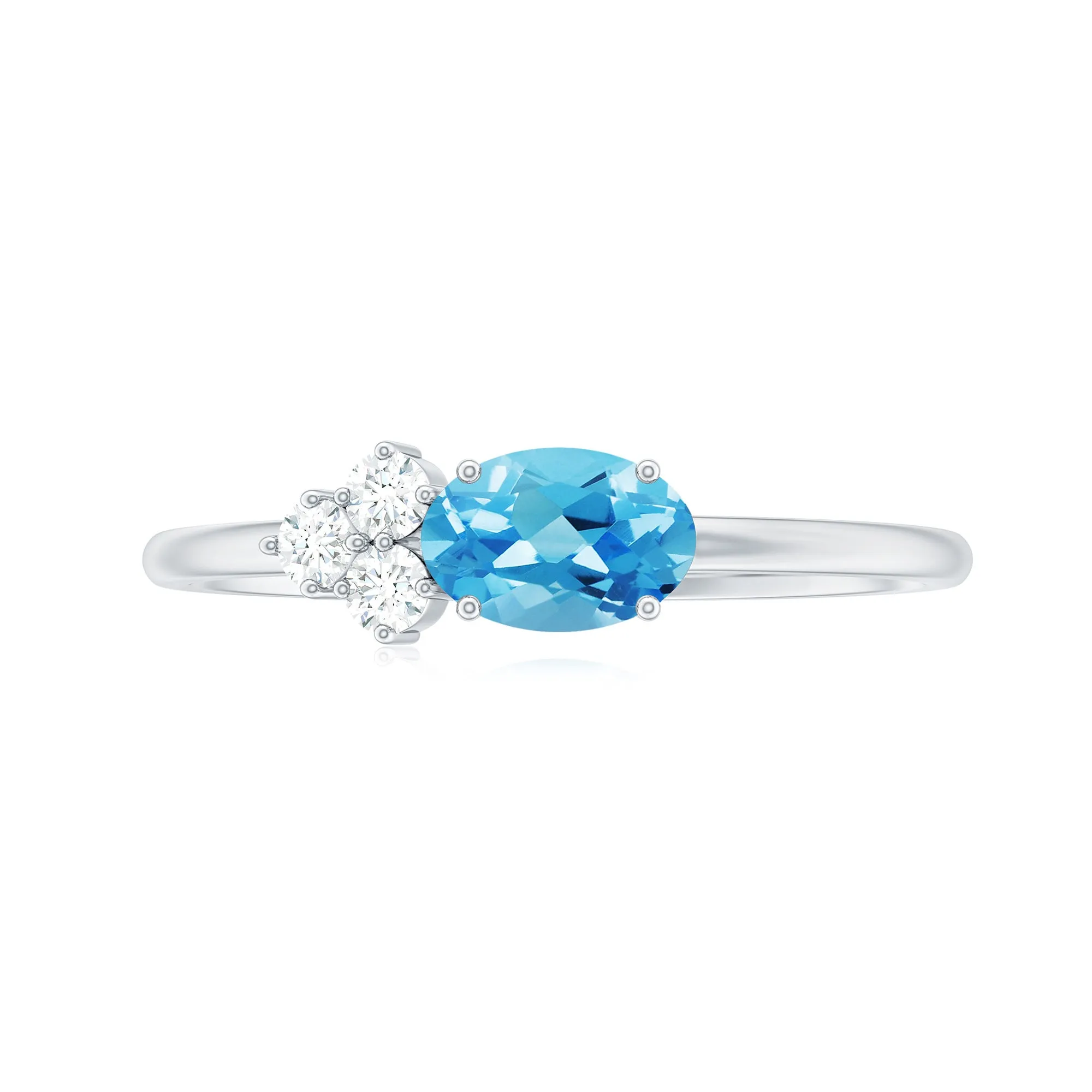 Oval Cut Swiss Blue Topaz Promise Ring with Diamond Trio