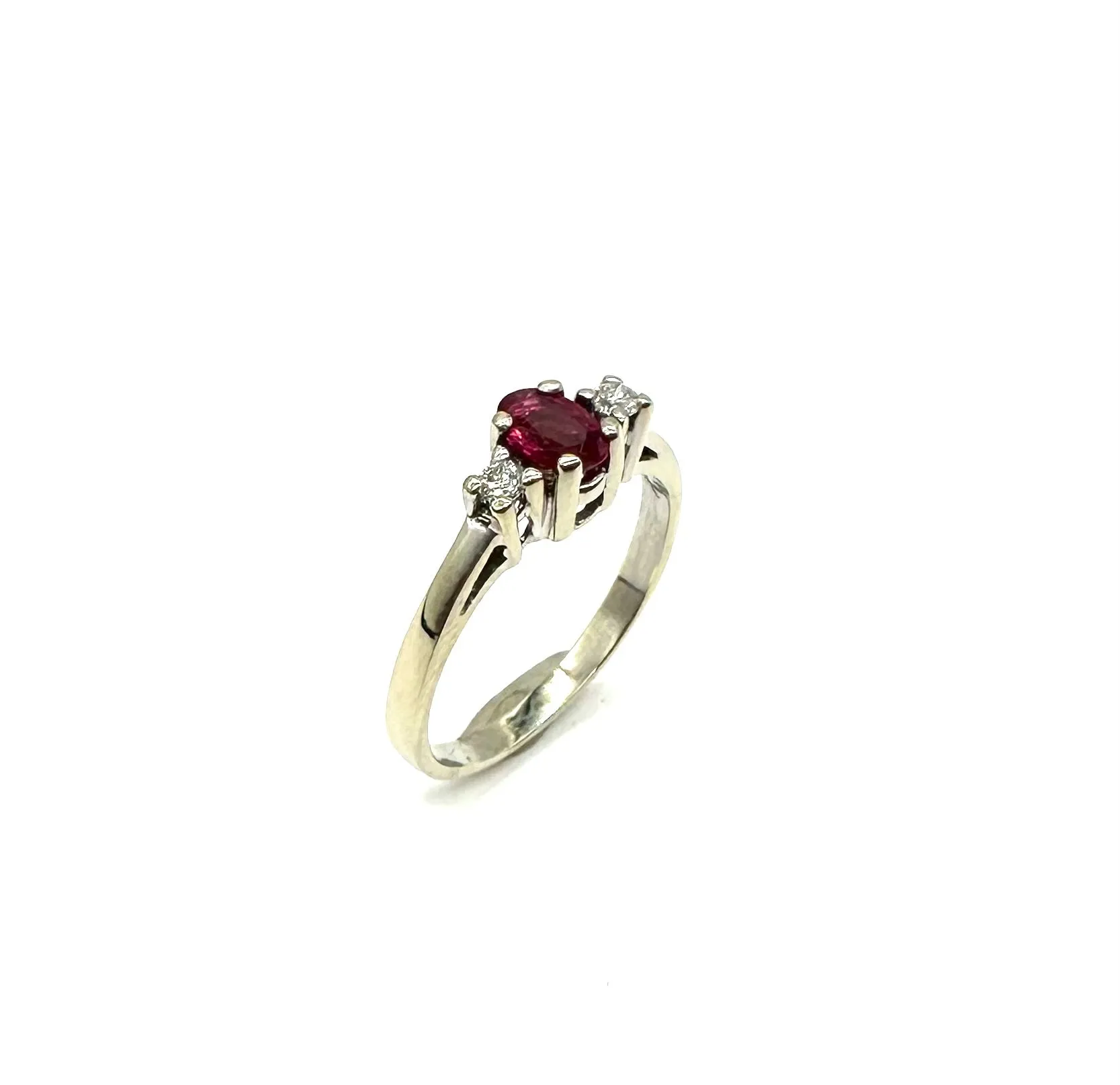 Oval Ruby & Diamond 3 Stone Ring