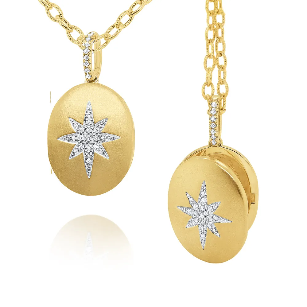 Oval Shape Diamond Starburst Locket Necklace