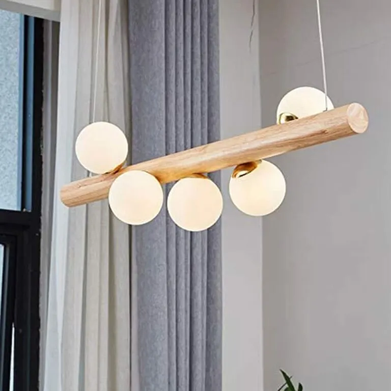 PATRIK Wood Rod With Glass Ball Pendant Lamp