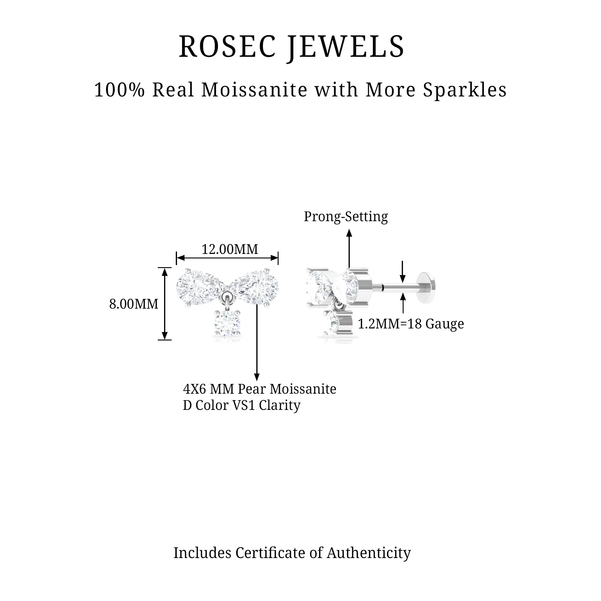 Pear Cut Moissanite Infinity Cartilage Drop Earring