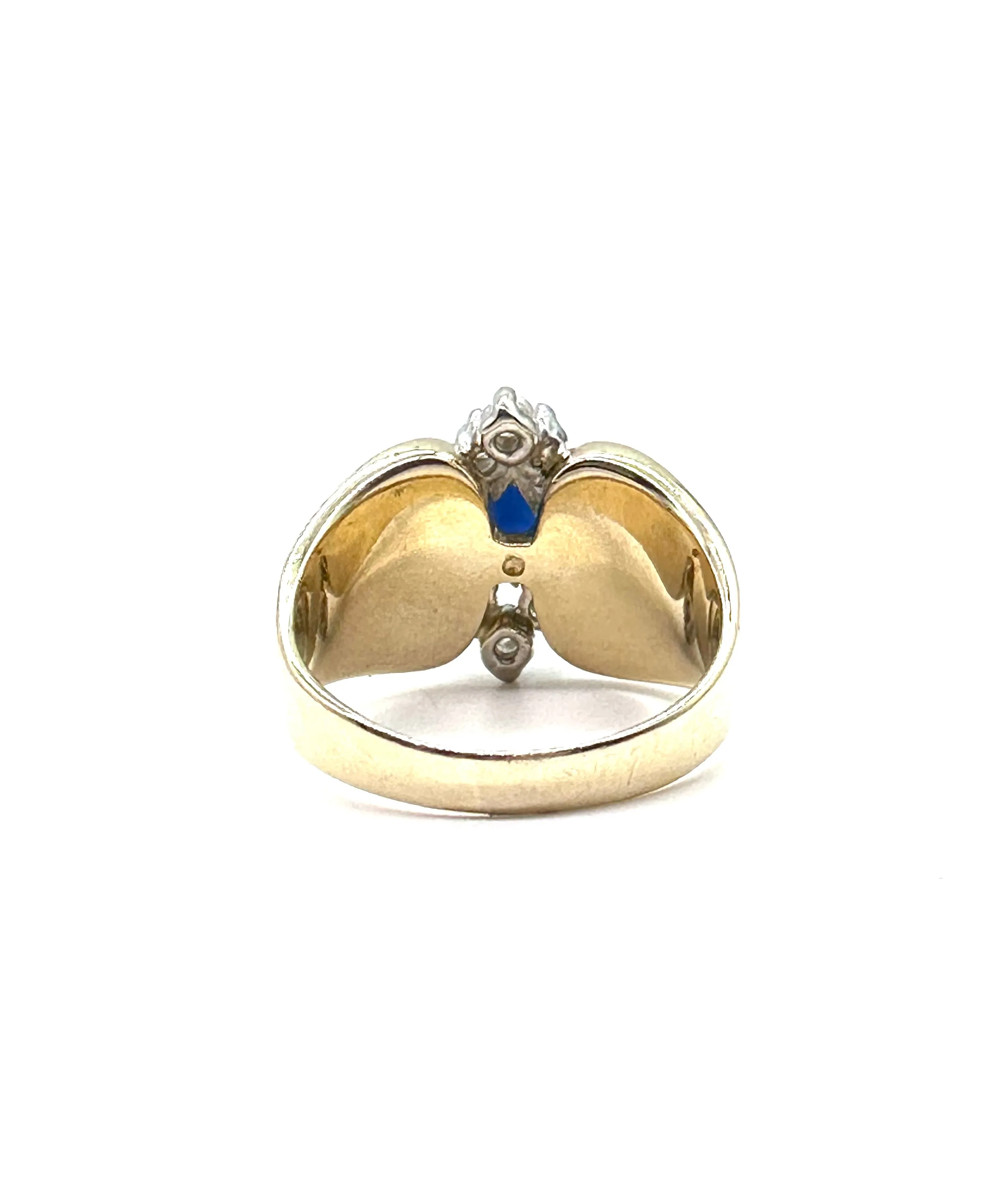 Pear sapphire and diamond wide band ring