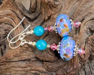 Periwinkle Blue Agate Lampwork Earrings