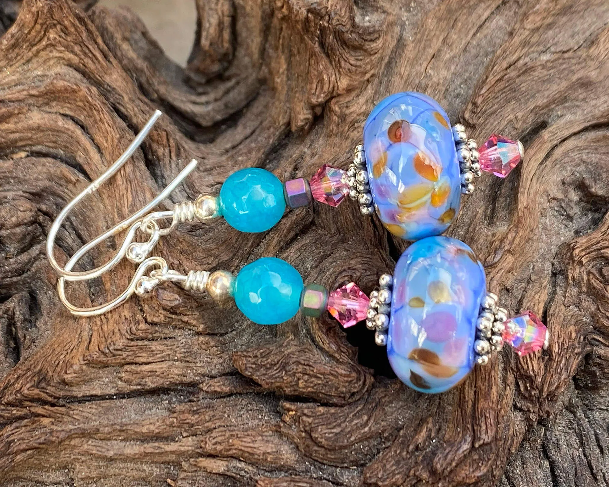 Periwinkle Blue Agate Lampwork Earrings