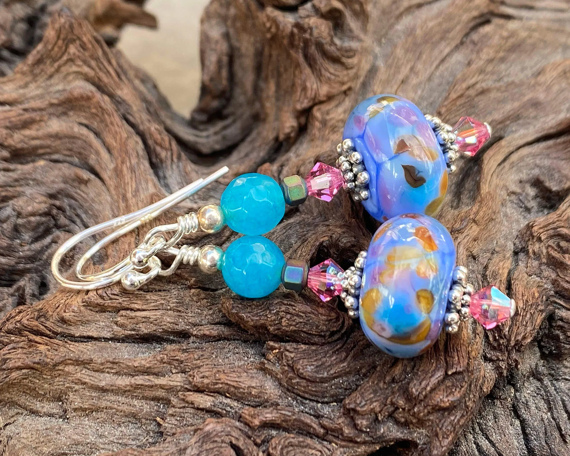 Periwinkle Blue Agate Lampwork Earrings