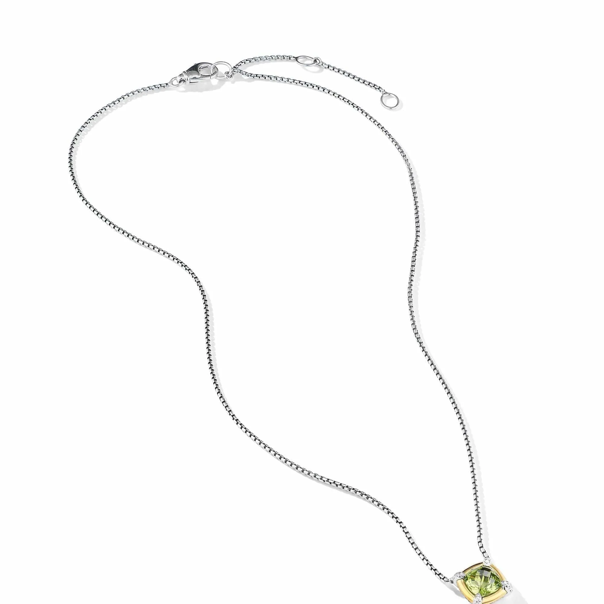 Petite Chatelaine® Pendant Necklace with Peridot, 18K Yellow Gold Bezel and Pavé Diamonds