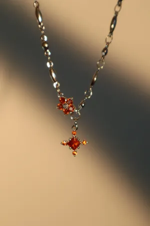 Platinum Plated Garnet Diamond Cross Necklace