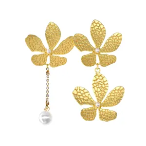 Pre Order:  Vintage Flower Pearl Asymmetric Drop Earrings