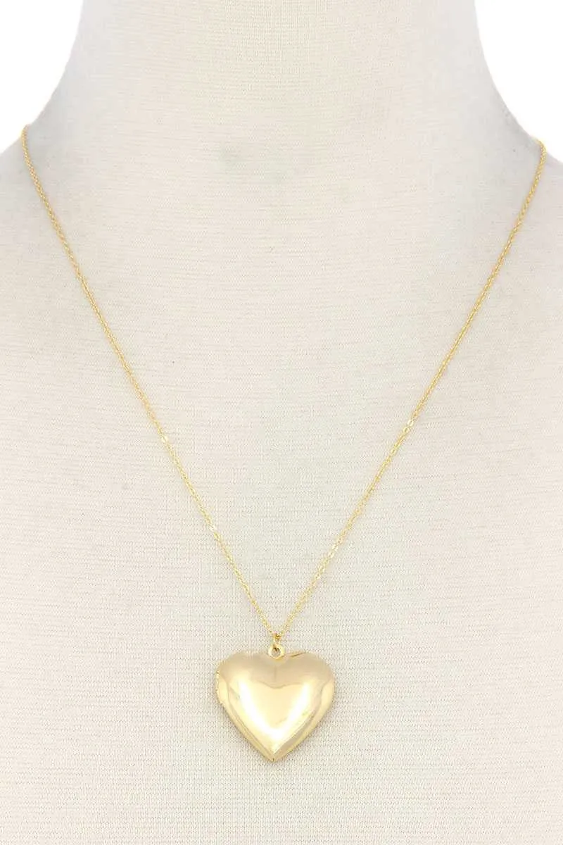 Puffy Metal Heart Locket Necklace