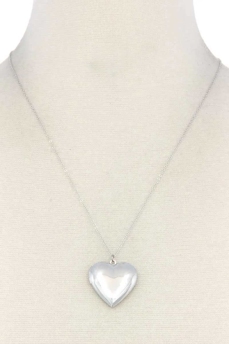 Puffy Metal Heart Locket Necklace