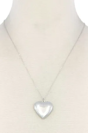 Puffy Metal Heart Locket Necklace