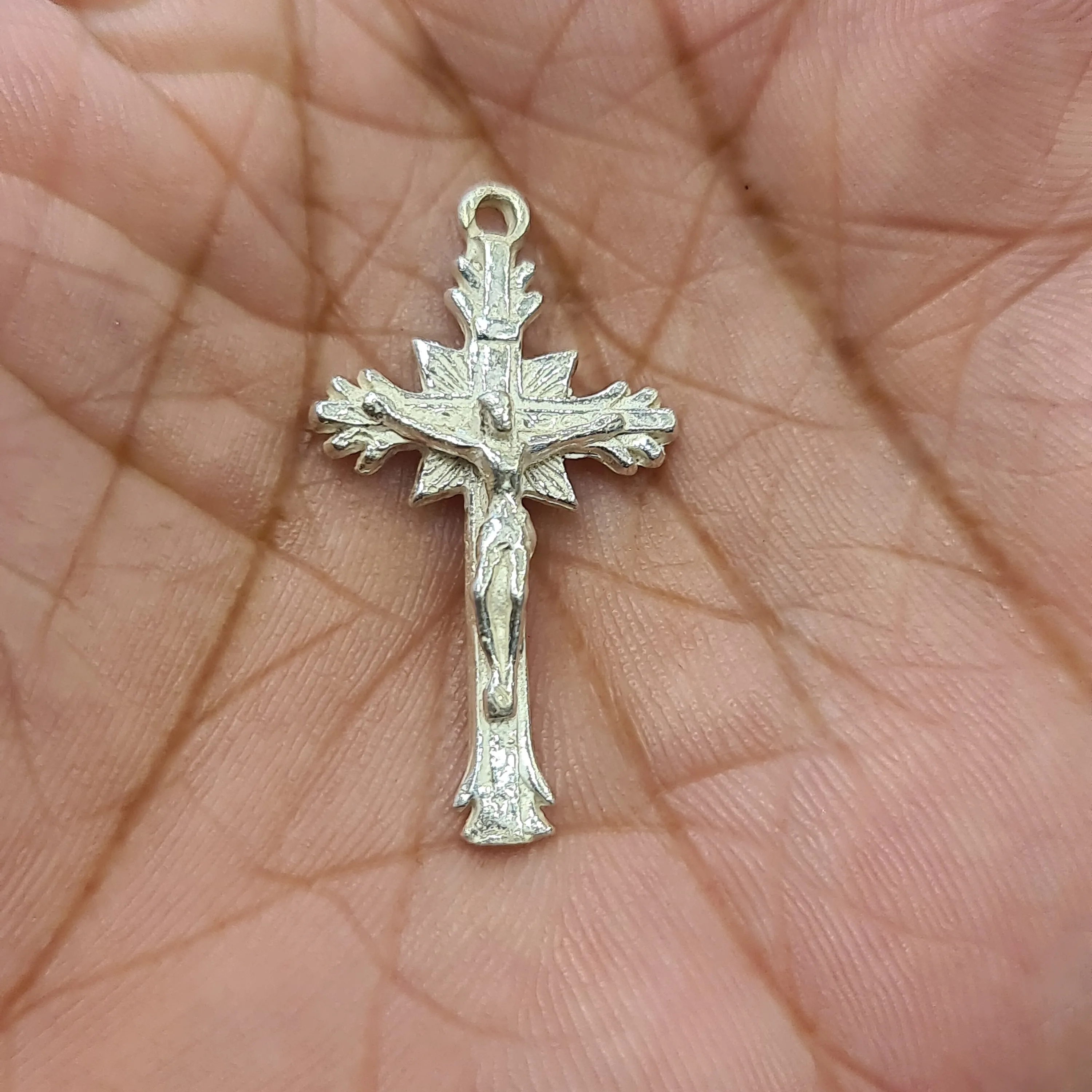 Pure Silver Sunburst Crucifix Silver Locket