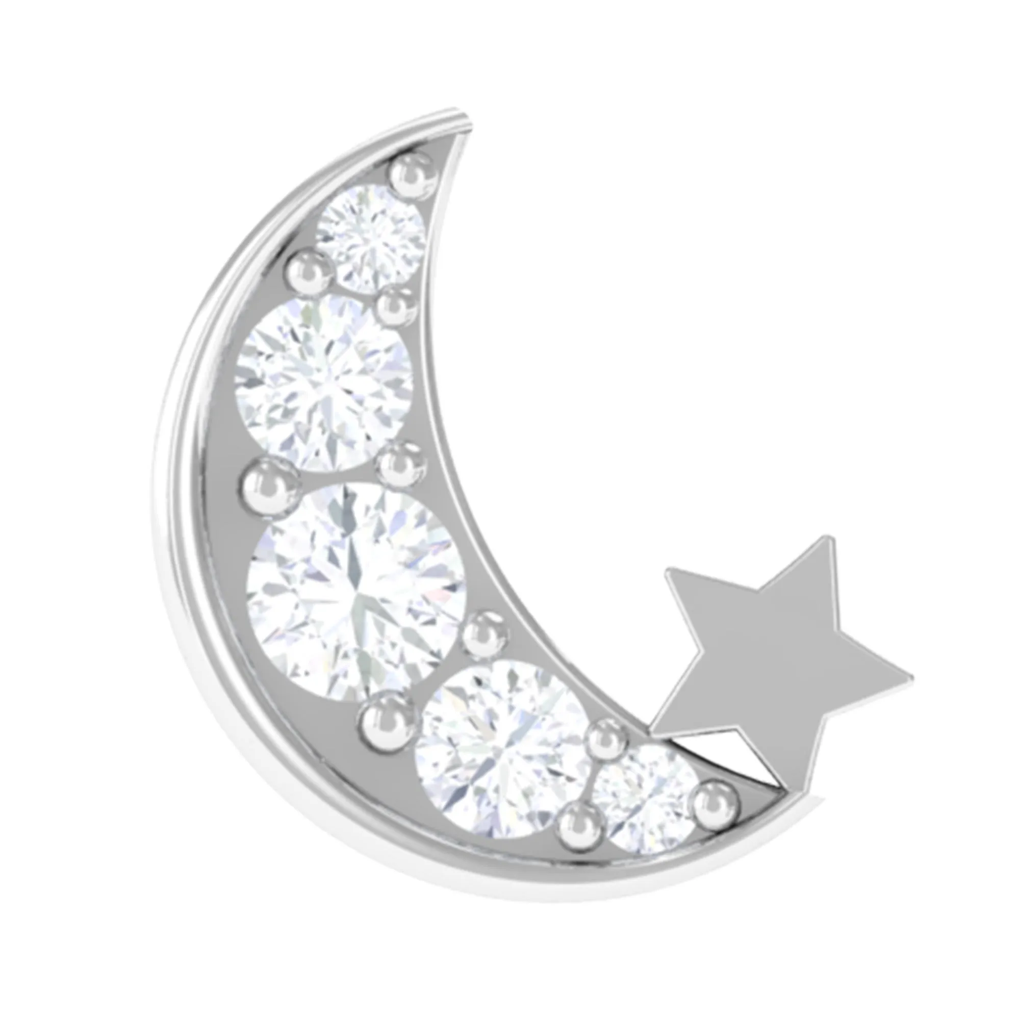 Real Diamond Gold Moon Star Earring for Cartilage Piercing