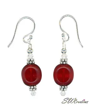 Red Crystal Window Beaded Earrings