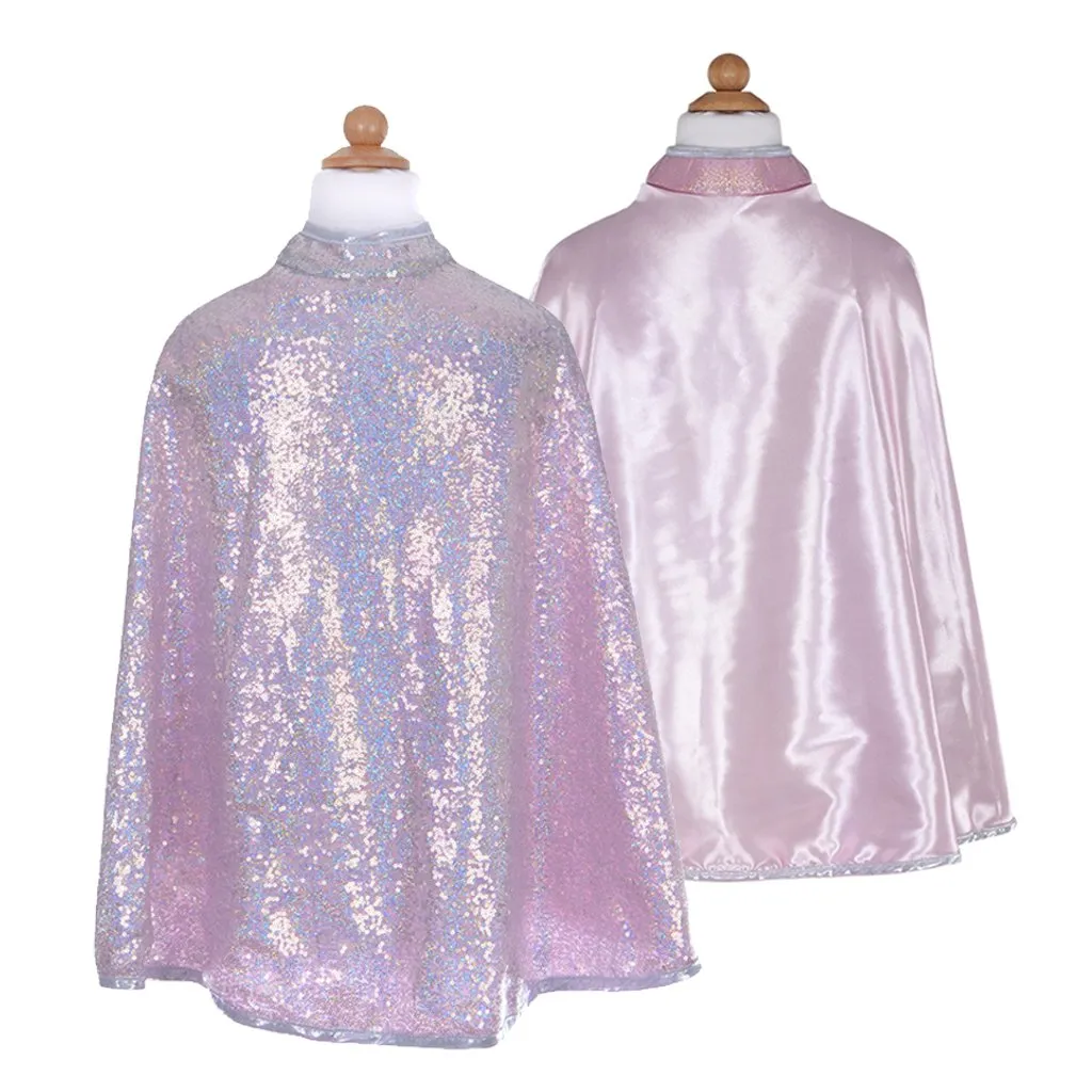 Reversible Silver Sequins / Pink Satin Cape