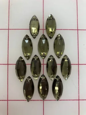 Rhinestones - 18x9mm Czech Black Diamond Navette Sew-On 12-Pack