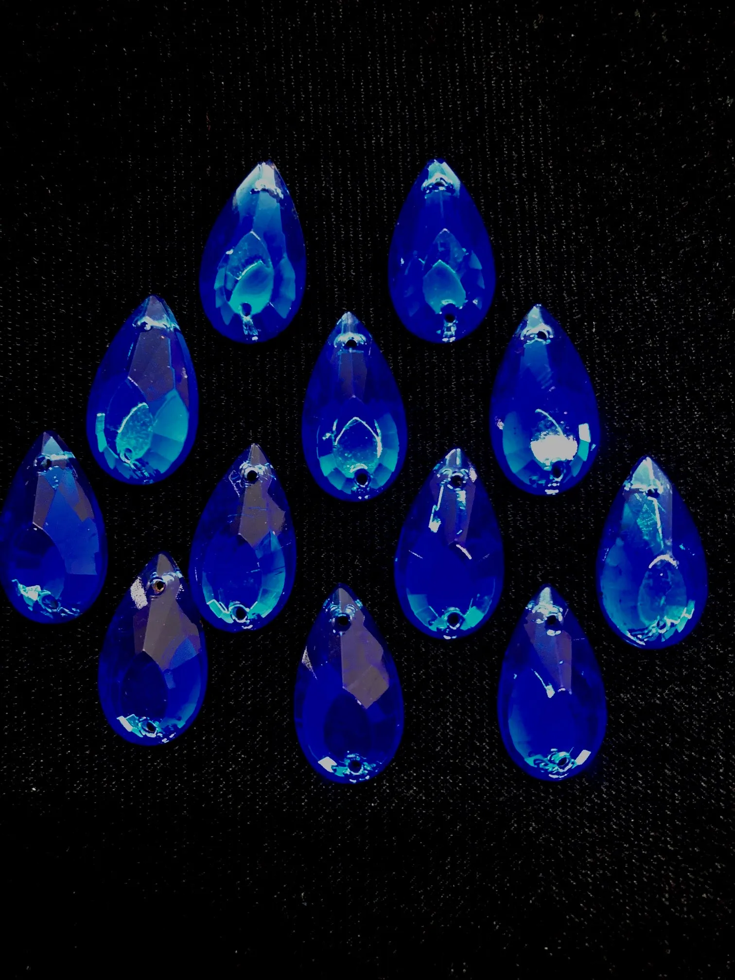 Rhinestones - 20x11mm Czech Sapphire Pear-Shape Sew-On 12-Pack