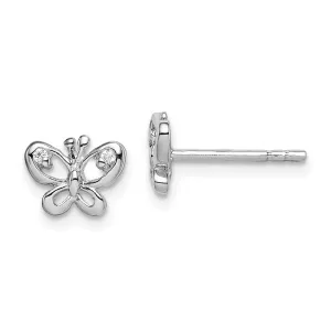 Rhodium-plated Sterling Silver CZ Butterfly Post Earrings