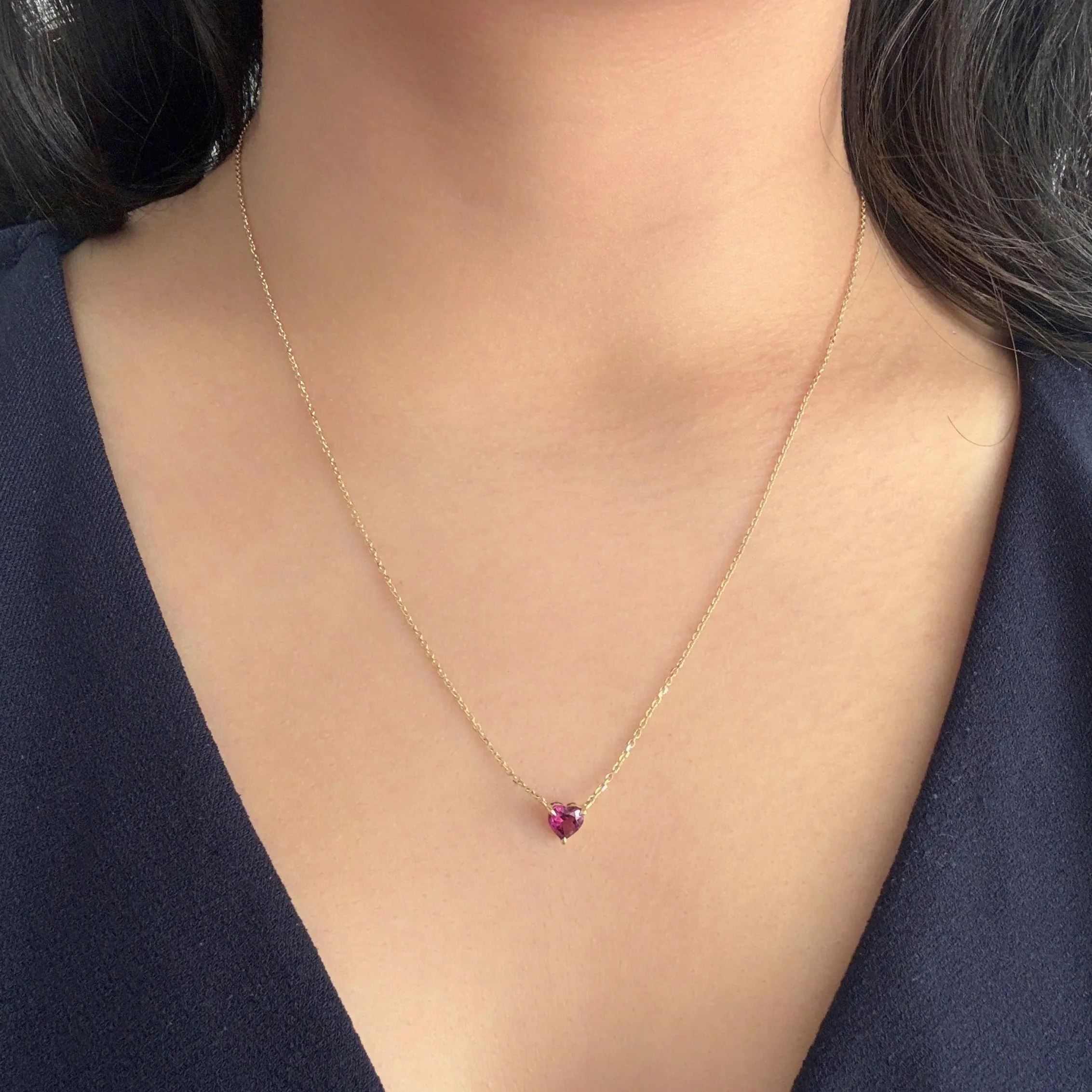 Rhodolite Garnet Heart Solitaire Pendant