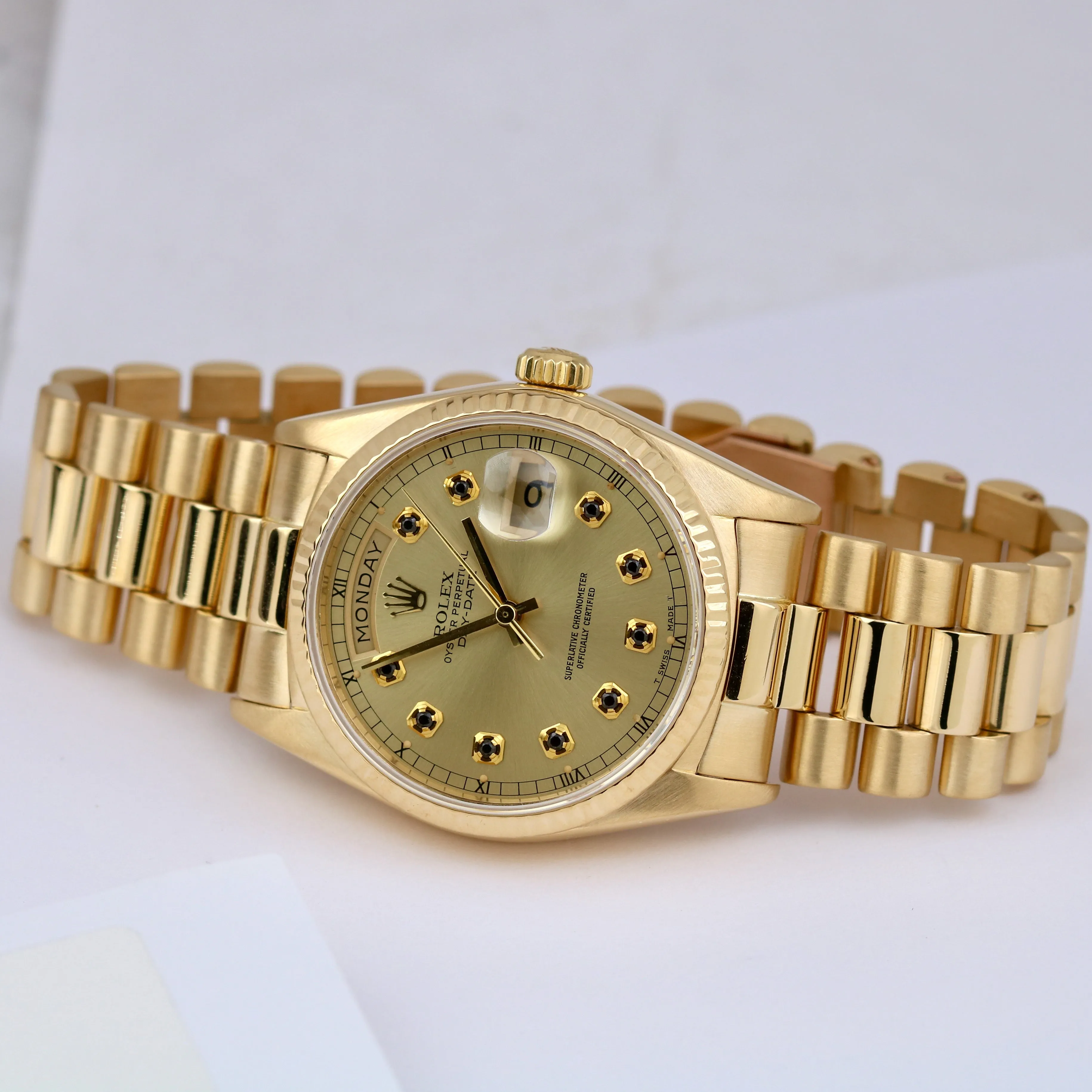 Rolex Day-Date President ONYX CHAMPAGNE 36mm Fluted 18K Yellow Gold 18038 Watch