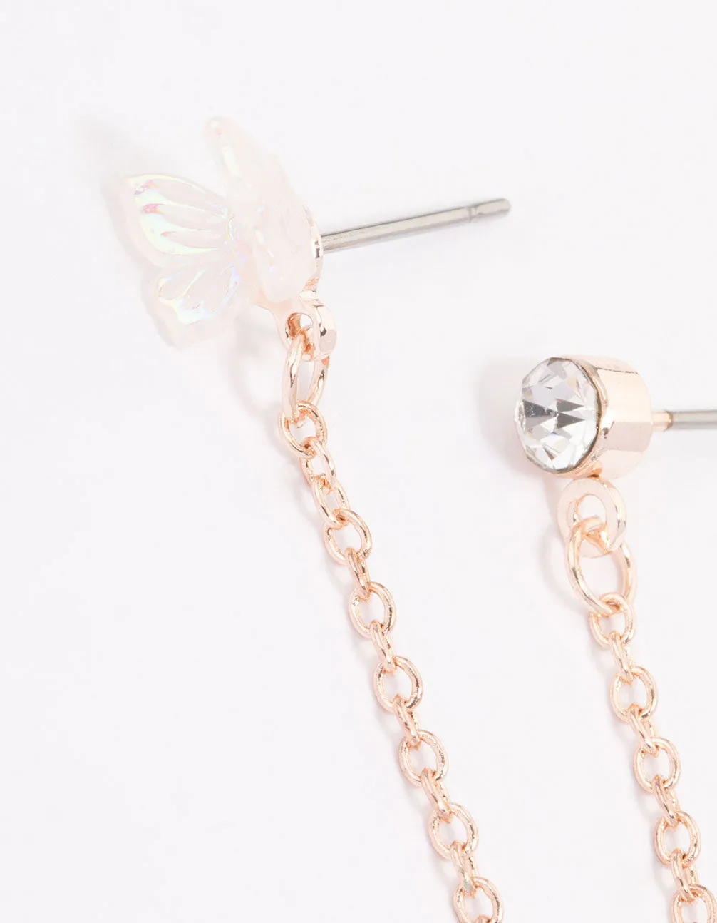 Rose Gold Dainty Butterfly Chain Earrings