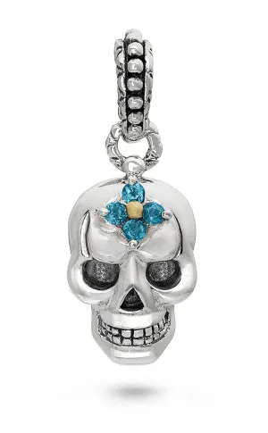 Roses Never Die Skull Charm – London Blue Topaz