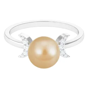 Round South Sea Pearl Designer Engagement Ring with Diamond