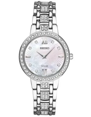 Seiko Womens Solar Crystal Dress Watch - Mother of Pearl - Stainless Steel