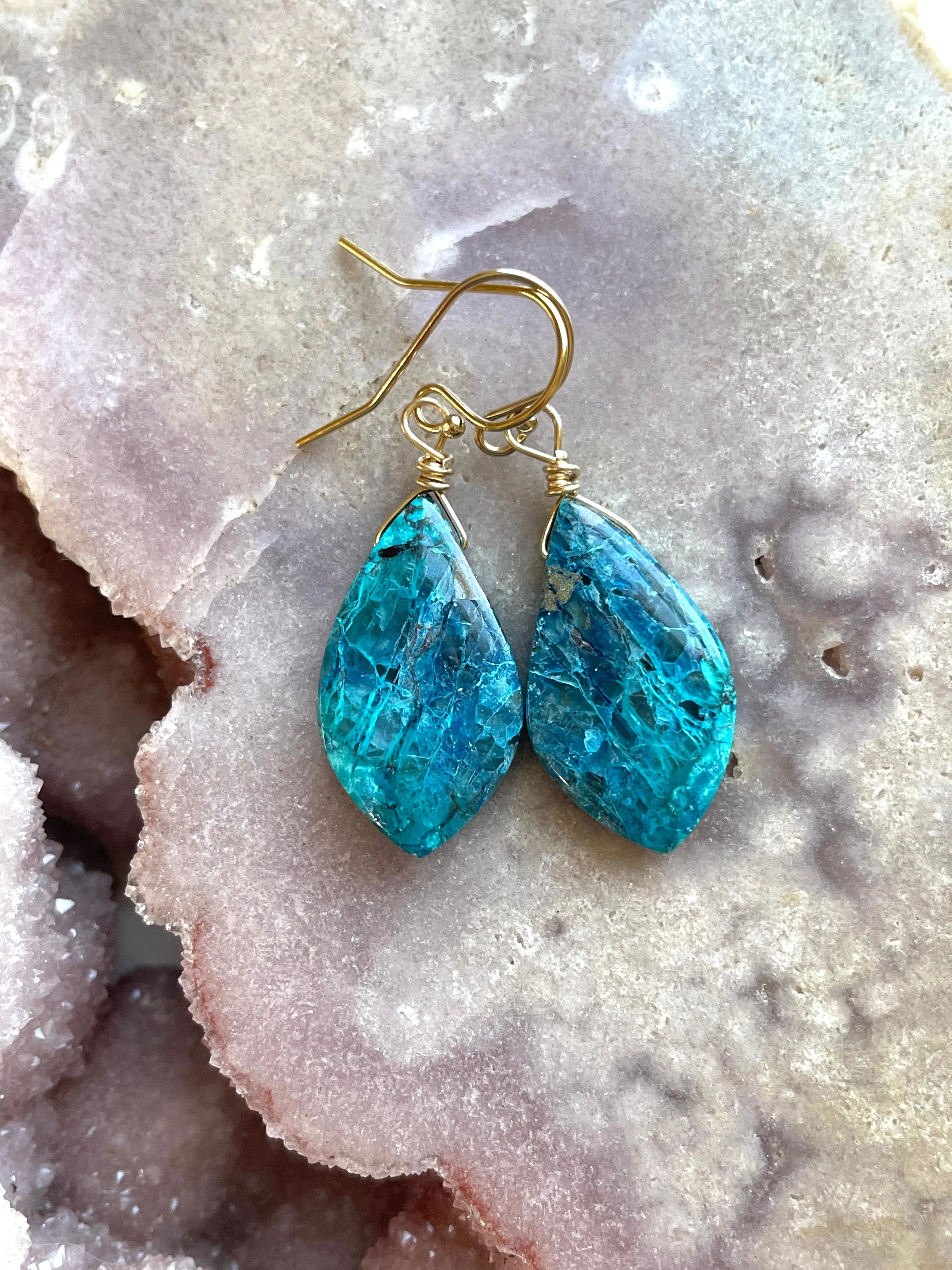 Shattuckite Earrings Gold Filled Earrings