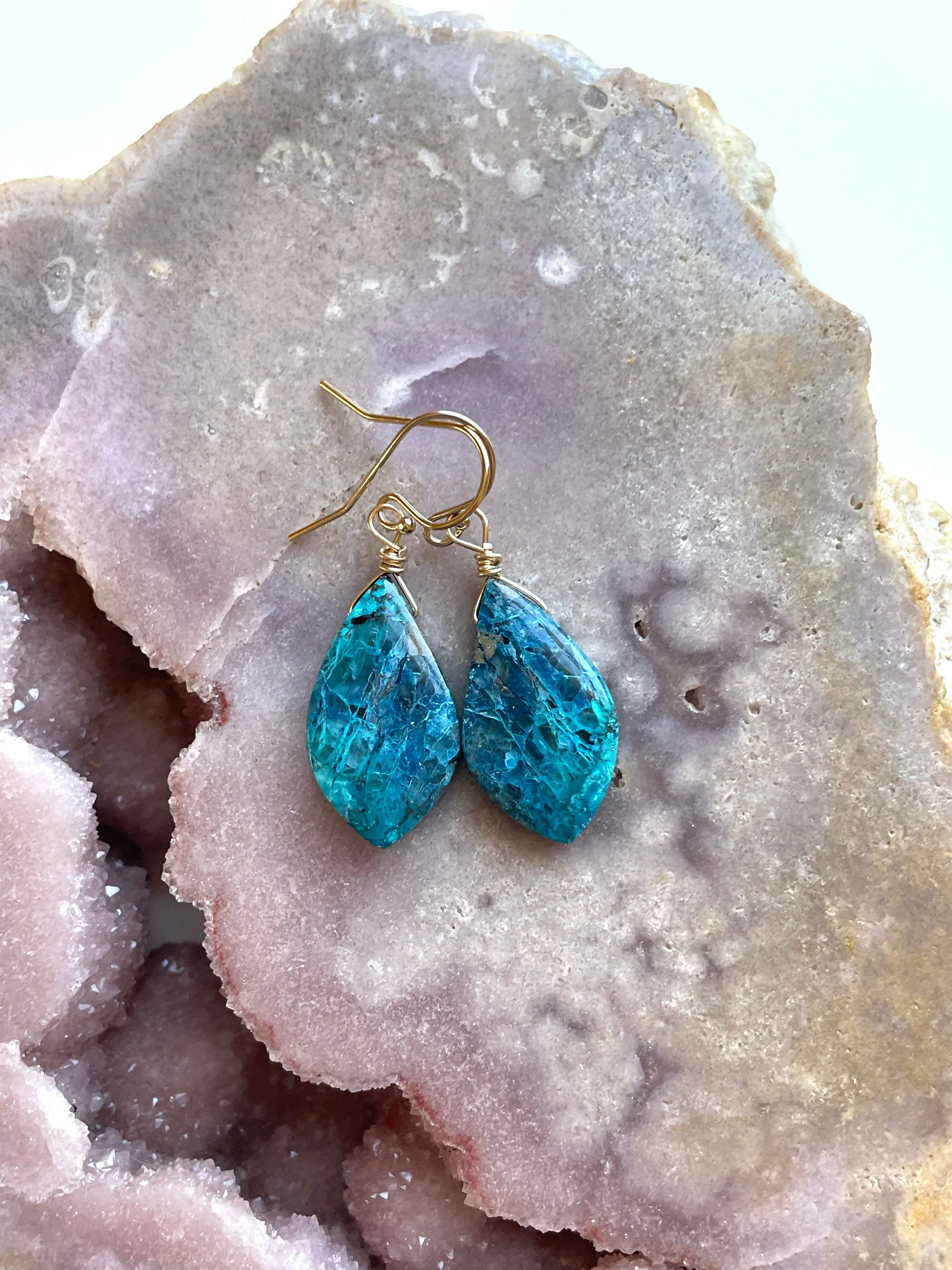 Shattuckite Earrings Gold Filled Earrings