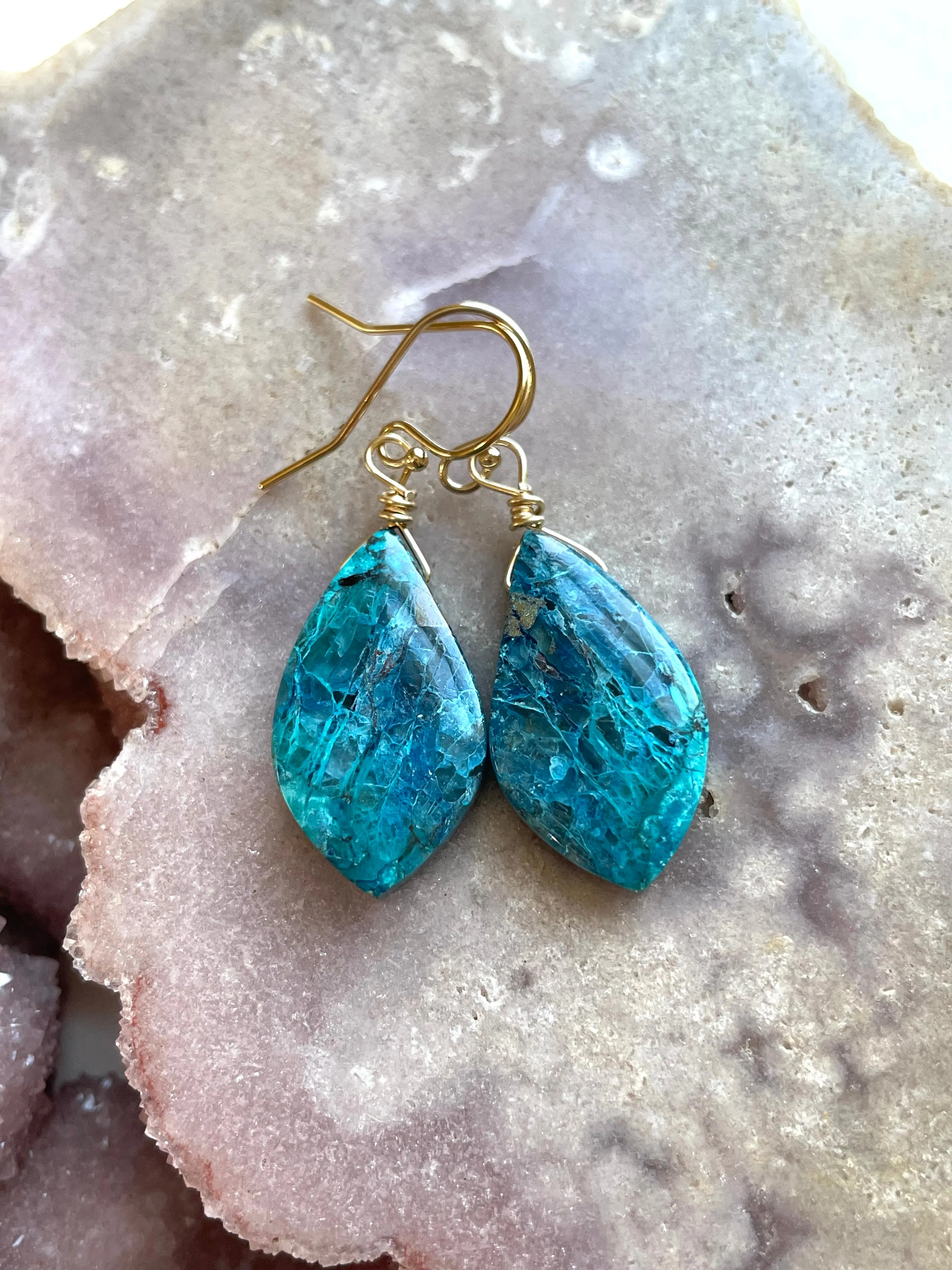 Shattuckite Earrings Gold Filled Earrings