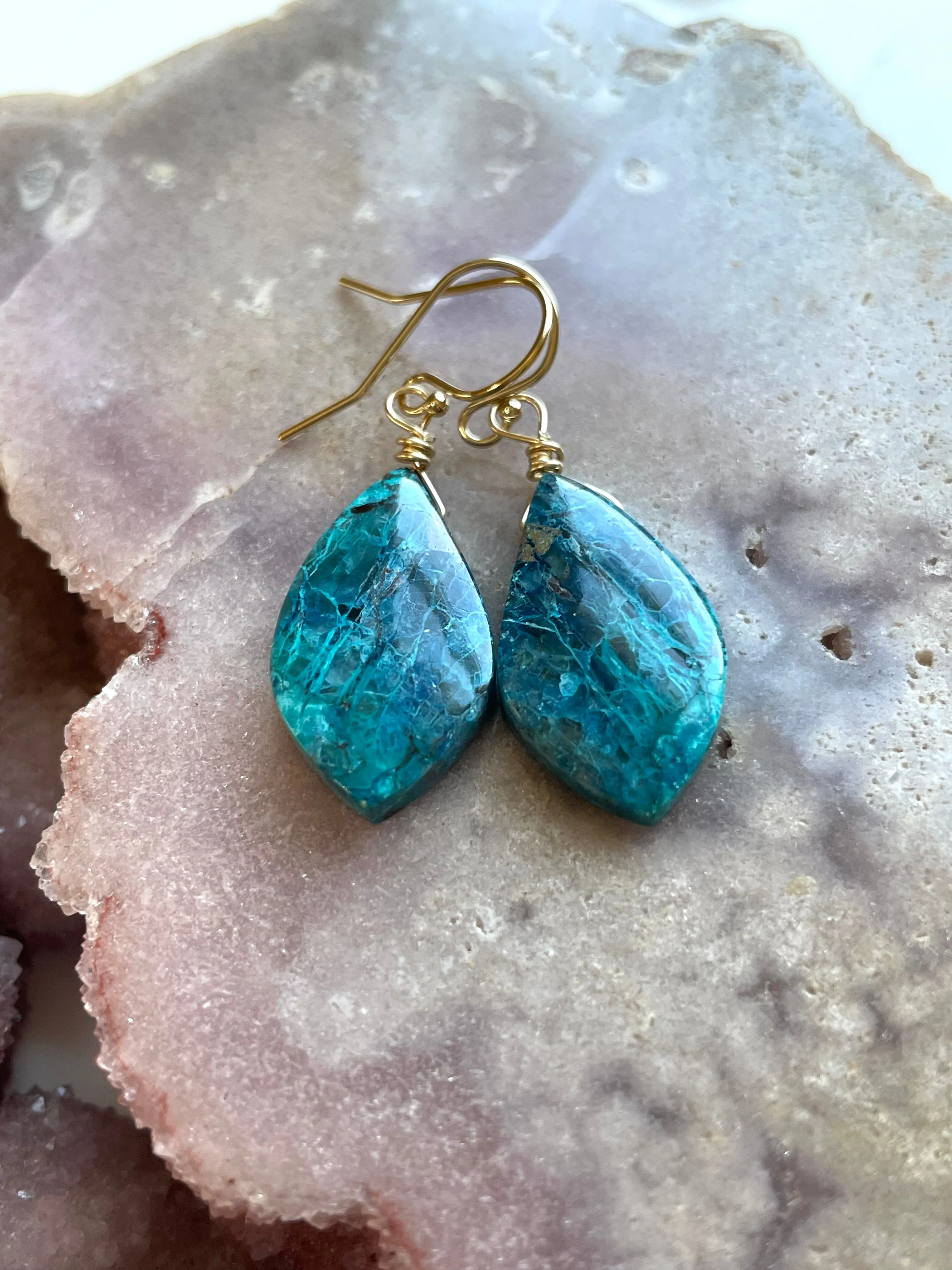 Shattuckite Earrings Gold Filled Earrings