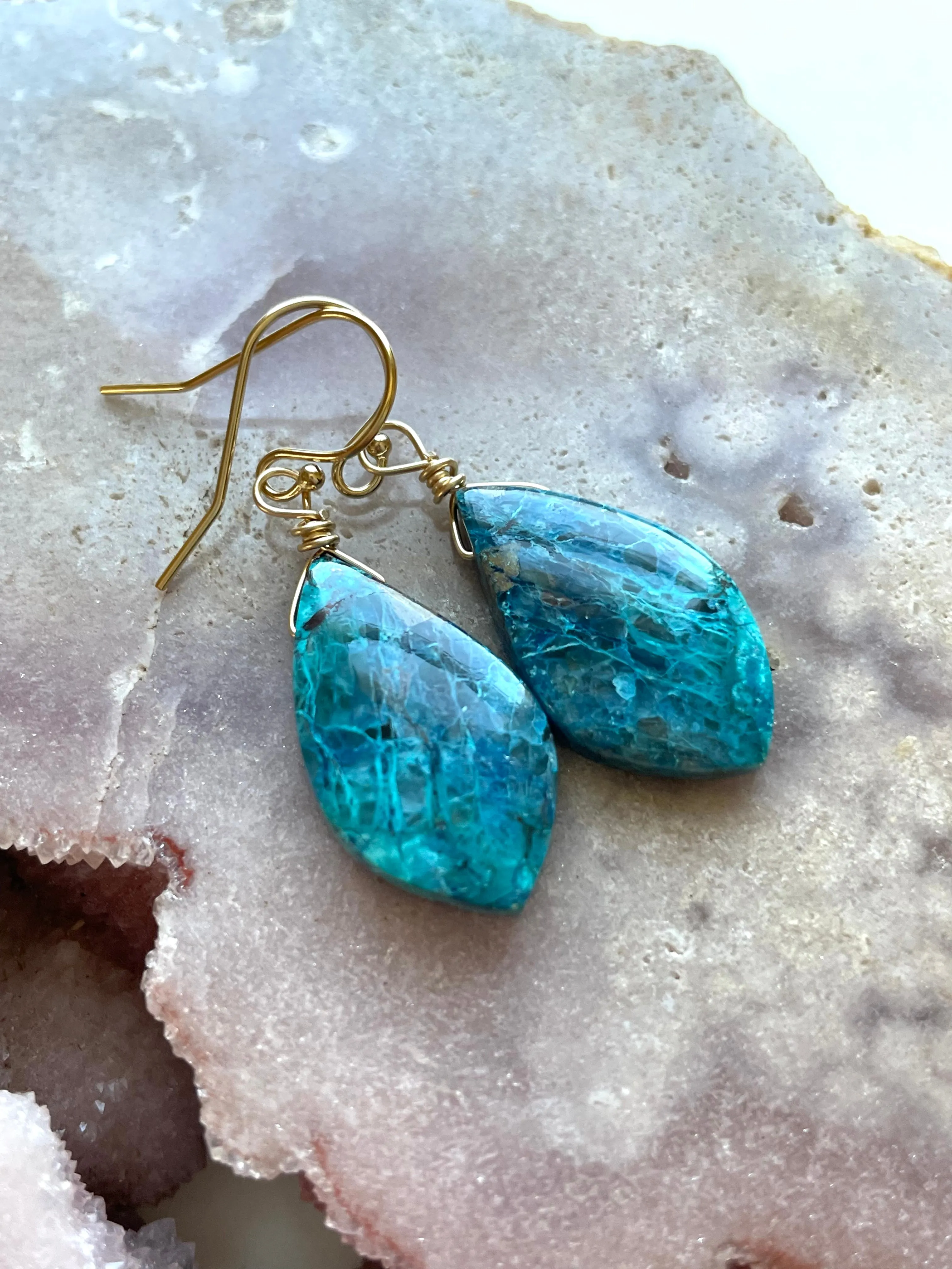 Shattuckite Earrings Gold Filled Earrings