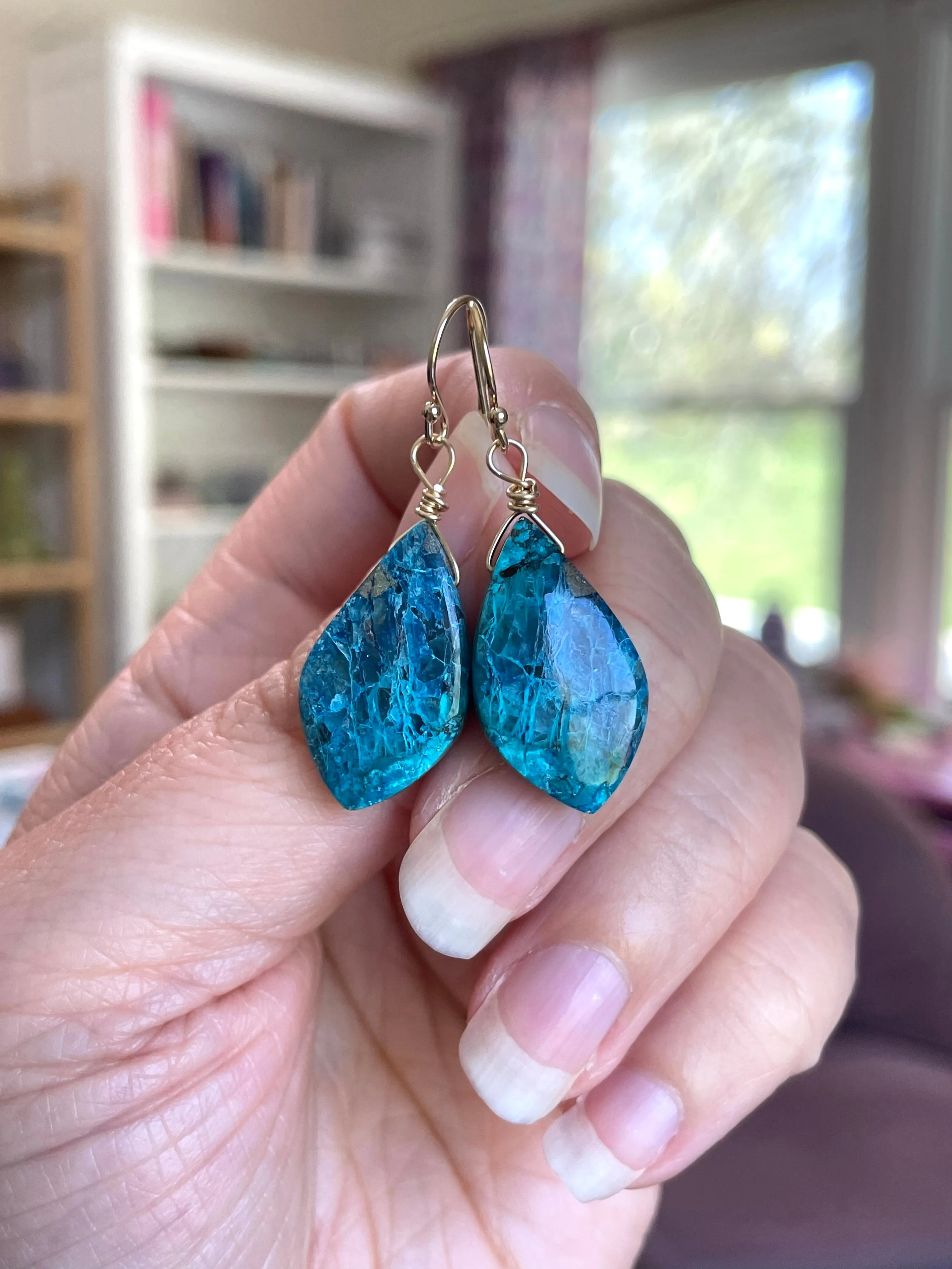 Shattuckite Earrings Gold Filled Earrings