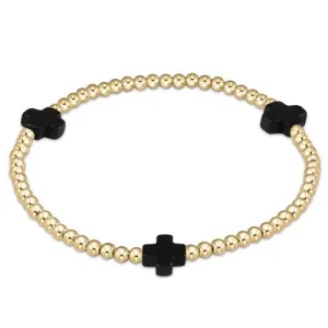 Signature Cross Gold Pattern 3mm Bead Bracelet - Onyx