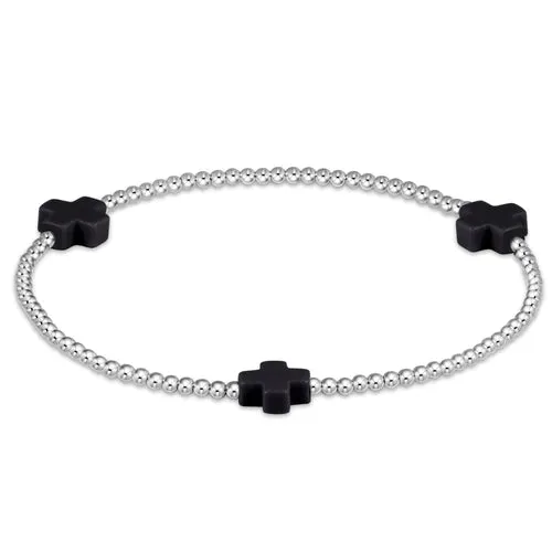 signature cross sterling pattern 2mm bead bracelet - onyx by enewton