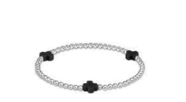 signature cross sterling pattern 3mm bead bracelet - onyx by enewton