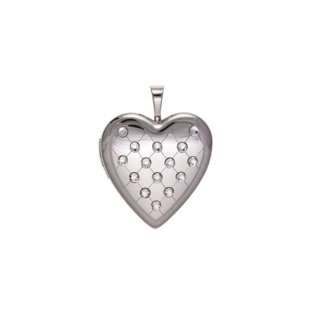 Silver and crystal heart locket including chain