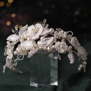 Silver Color Pearl Crystal Tiara Hairband Headband Bridal Hair Jewelry