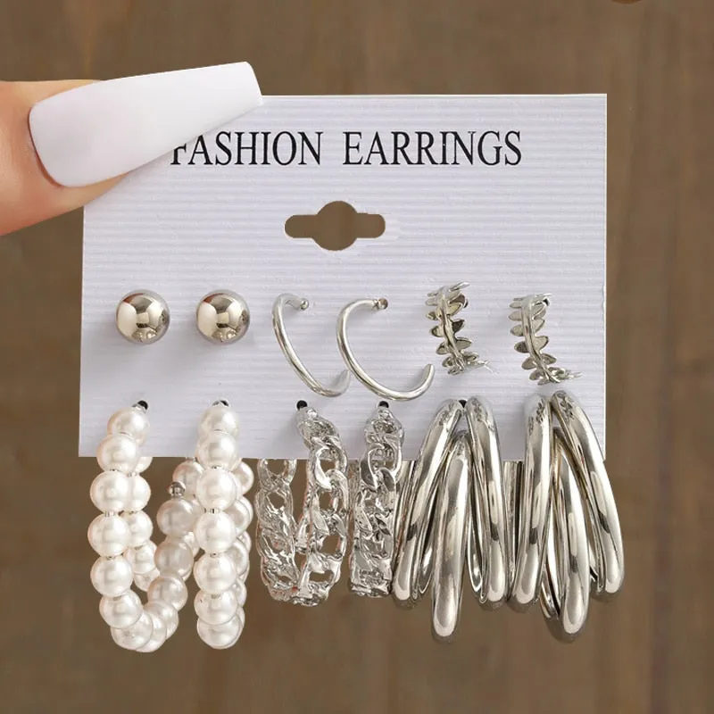 Silver color pearl earrings acrylic dangle earrings for women