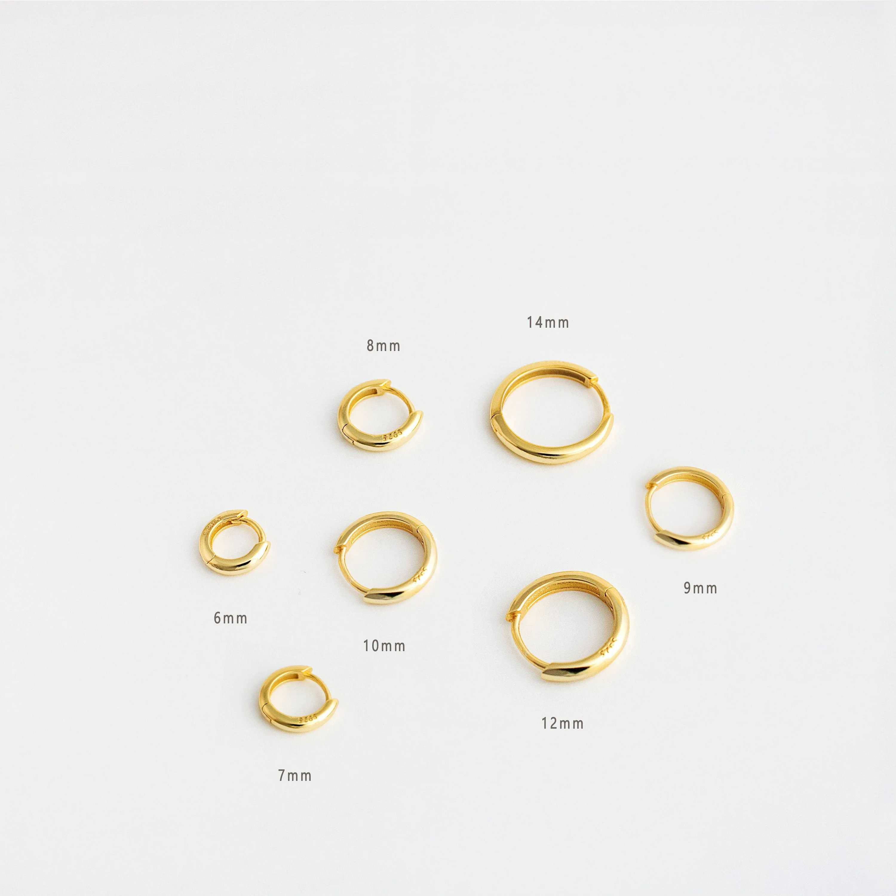 Simple Round Hoop Earrings, 6, 7, 8, 9, 10, 12, 14mm Huggies, Unisex, Gold, Silver SH586, SH587, SH588, SH589, SH590, SH592, SH009