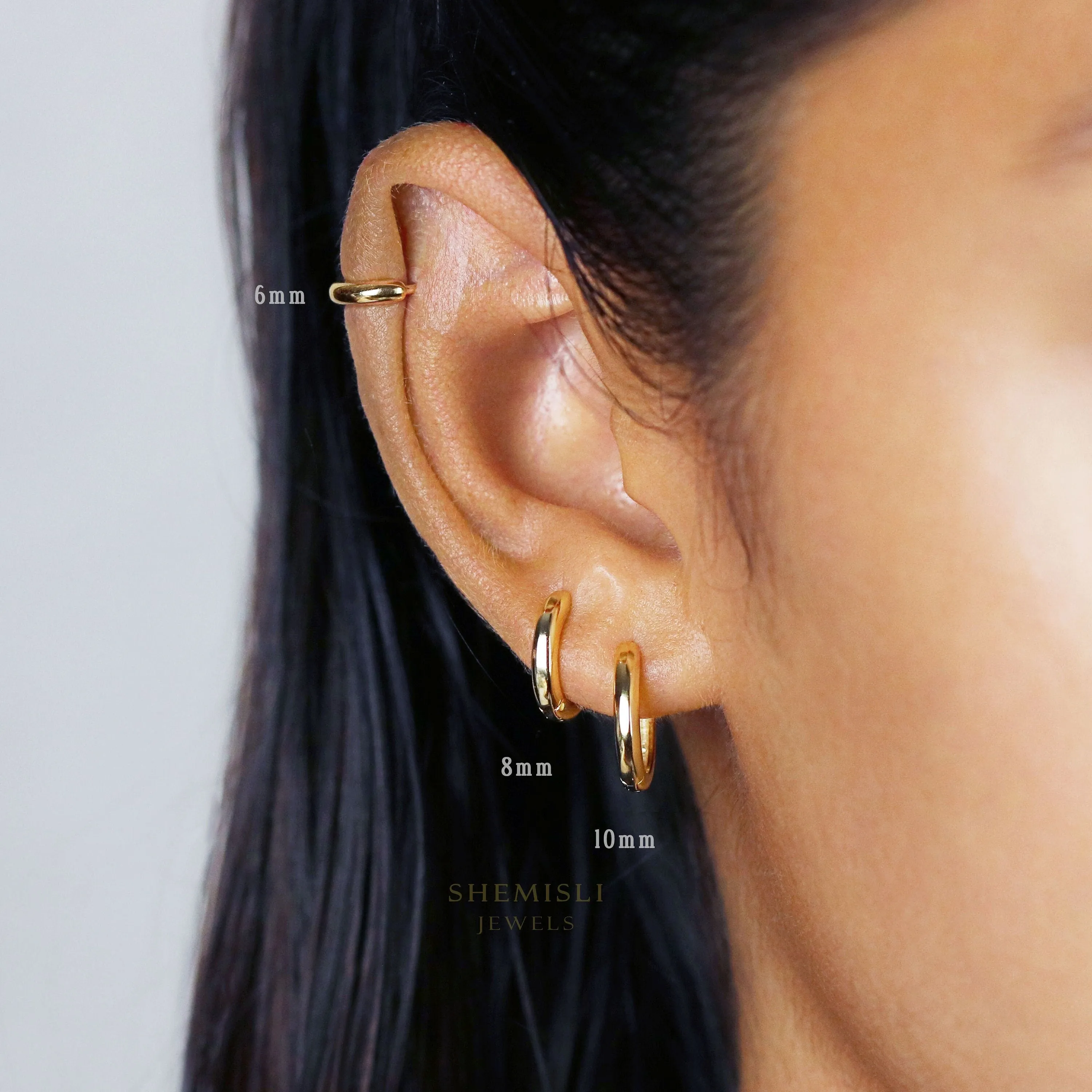 Simple Round Hoop Earrings, 6, 7, 8, 9, 10, 12, 14mm Huggies, Unisex, Gold, Silver SH586, SH587, SH588, SH589, SH590, SH592, SH009