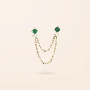 Single 14K Gold Connect Emerald Chain Stud Earring